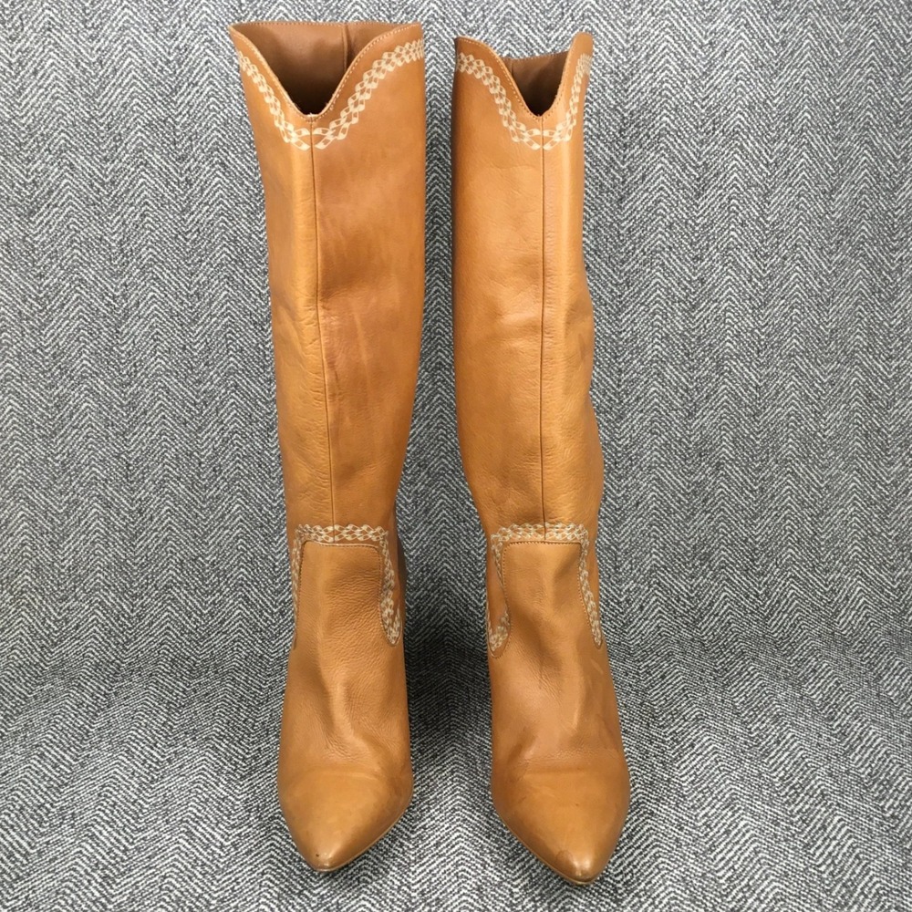 Anthropologie Tan Leather Tall Block Heel Boots Made Spain Sz 41 (10/10.5 US) - Picture 2 of 10